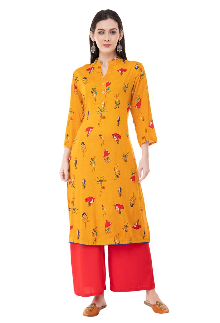 Stylish Floral Print Rayon A-Line Kurta