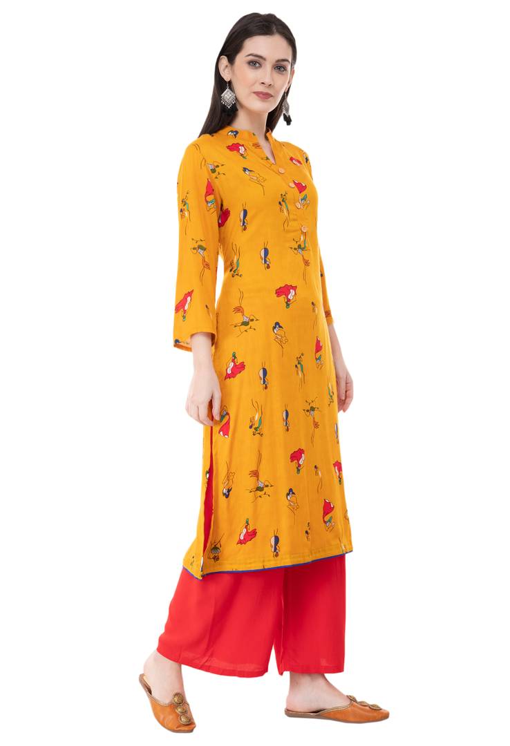 Stylish Floral Print Rayon A-Line Kurta
