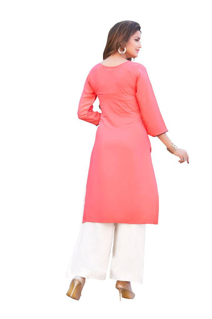 Women's Beautiful Pink Embroidered Rayon Straight Kurta