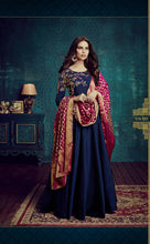 Load image into Gallery viewer, Women&#39;s Blue Embroidered Tafeta Silk Semi stitched Anarkali Suit