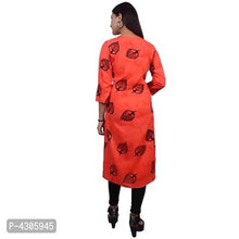 Load image into Gallery viewer, Women&#39;s Printed Straight Orange Rayon Kurti