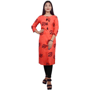 Women's Printed Straight Orange Rayon Kurti