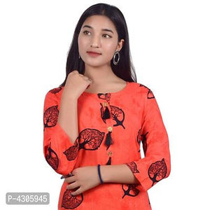 Women's Printed Straight Orange Rayon Kurti