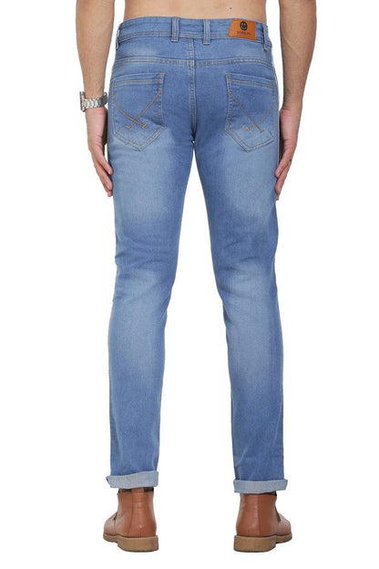 Blue Polycotton Striped Regular Fit Mid-Rise Jeans