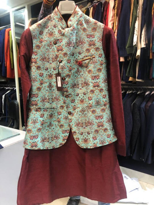 Kurta Payjama And Jacket Set For Men's