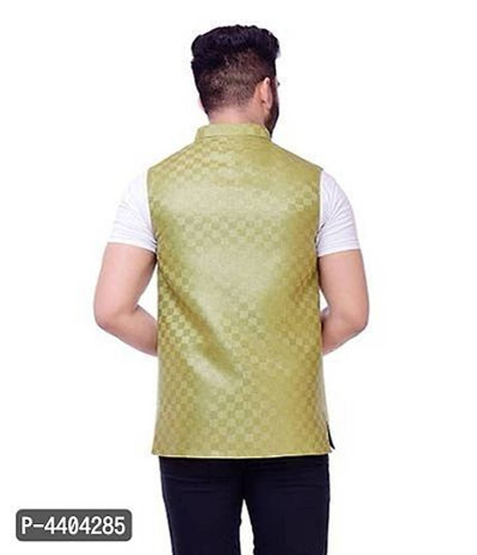 TRANOLI Fashionable Green Jute Checked Waistcoat For Men