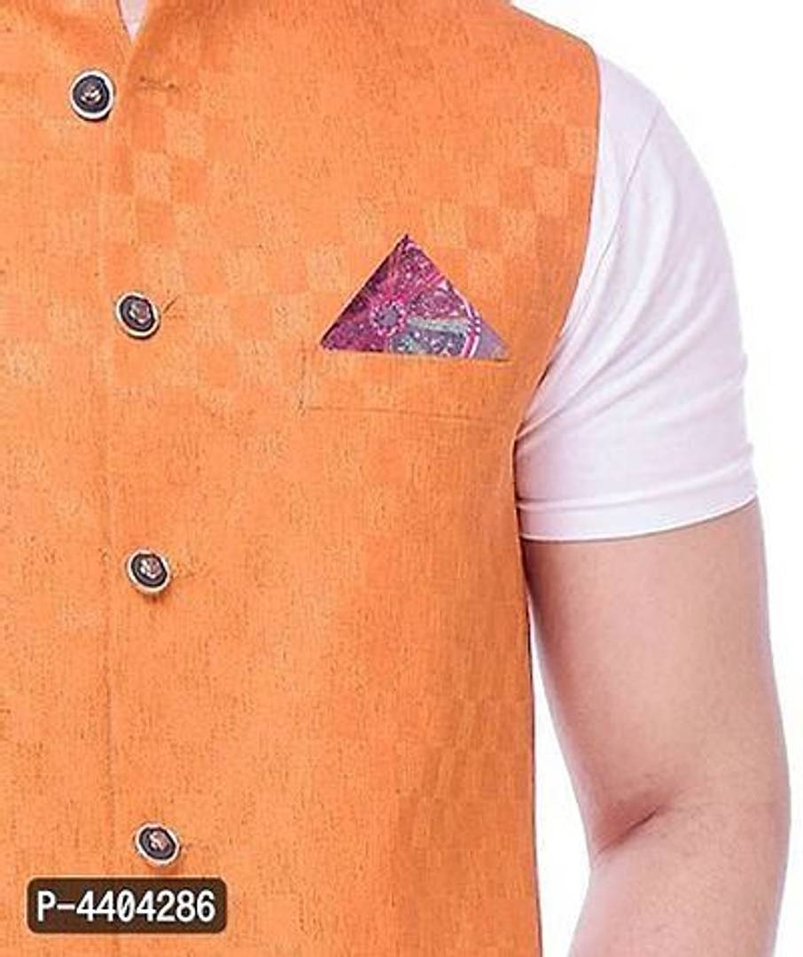 TRANOLI Fashionable Orange Jute Checked Waistcoat For Men