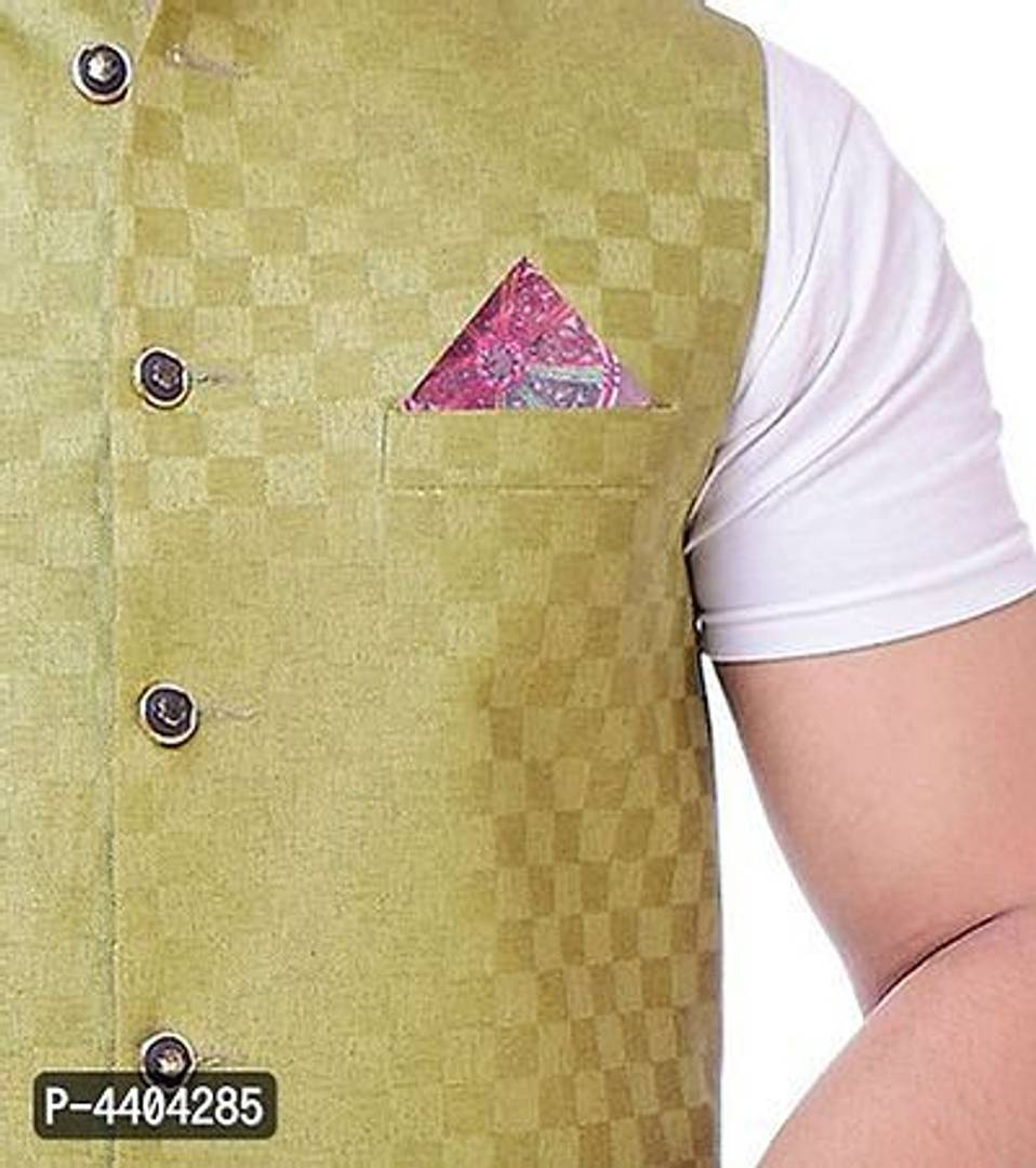 TRANOLI Fashionable Green Jute Checked Waistcoat For Men