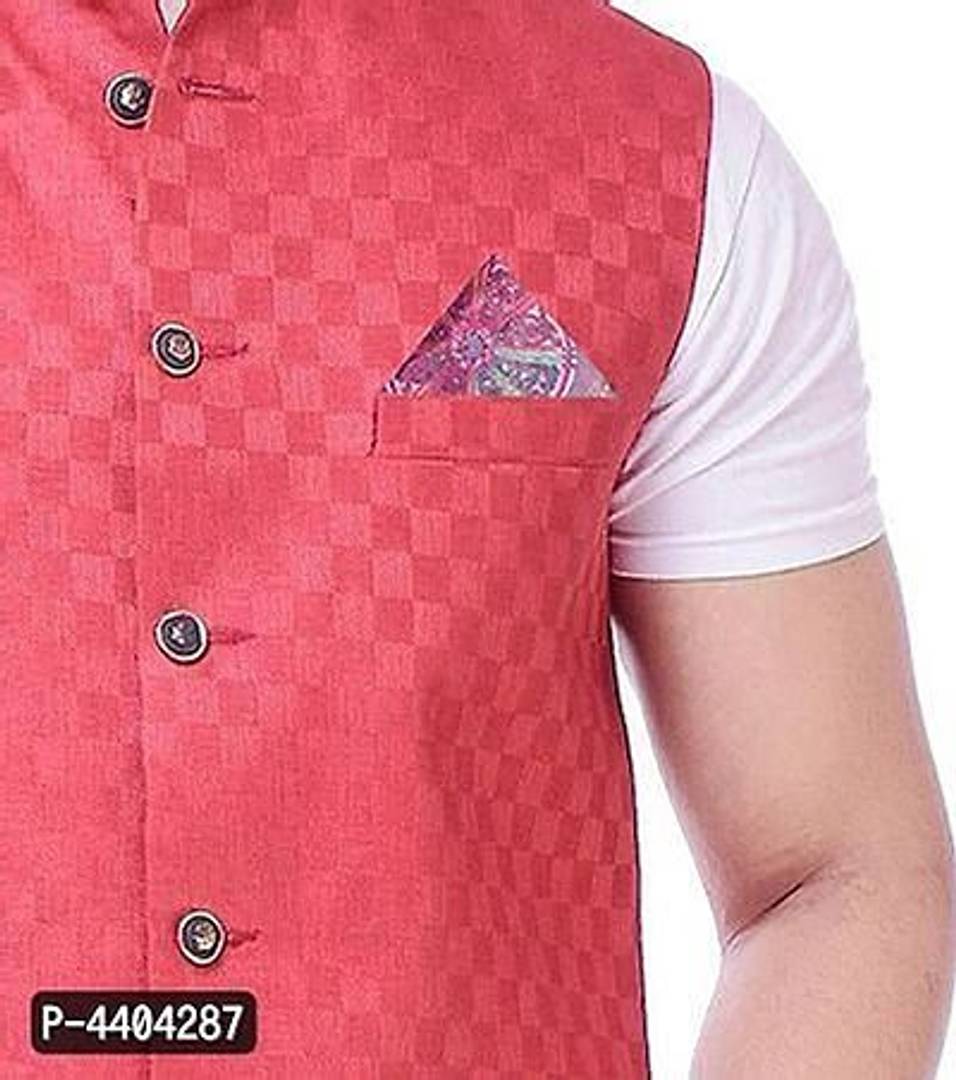 TRANOLI Fashionable Red Jute Checked Waistcoat For Men