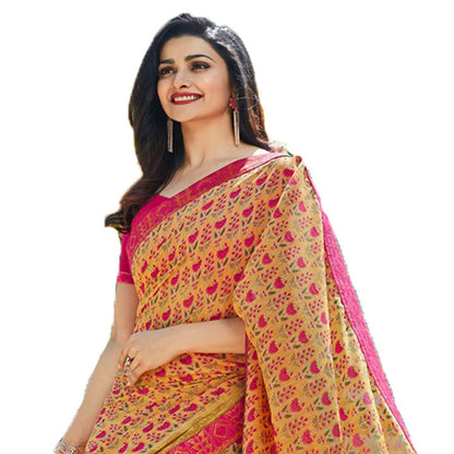 Women's Georgette Printed Lace Work Saree With Blouse Piece