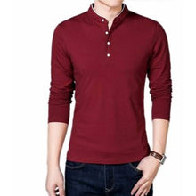 Load image into Gallery viewer, Men&#39;s Maroon Cotton Solid Mandarin Tees