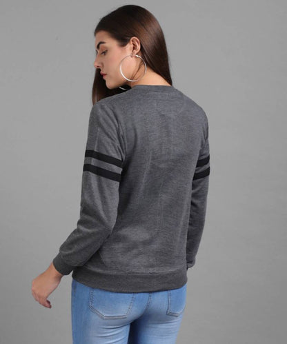 Elizy Women Grey Plain White Stripe Sleeve Chain Jacket