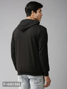 Stylish Polycotton Fleece Black Solid Hoodies Sweatshirt For Men
