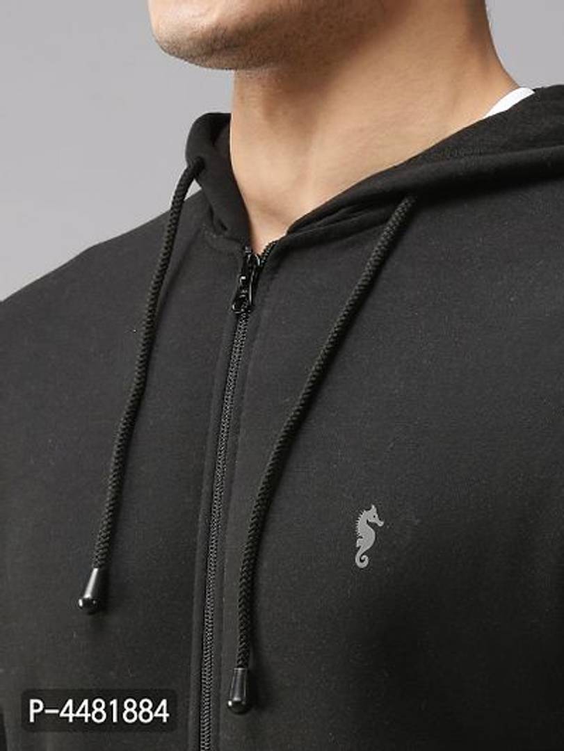 Stylish Polycotton Fleece Black Solid Hoodies Sweatshirt For Men