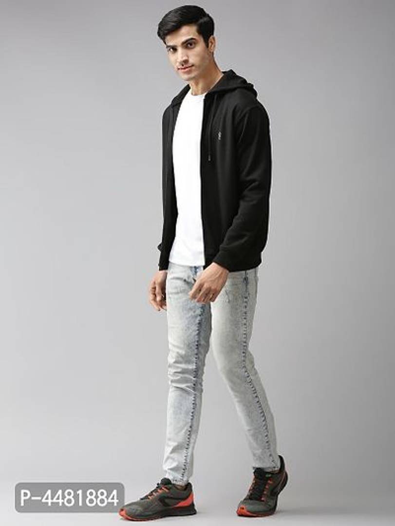 Stylish Polycotton Fleece Black Solid Hoodies Sweatshirt For Men