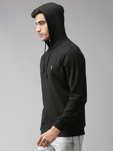 Stylish Polycotton Fleece Black Solid Hoodies Sweatshirt For Men