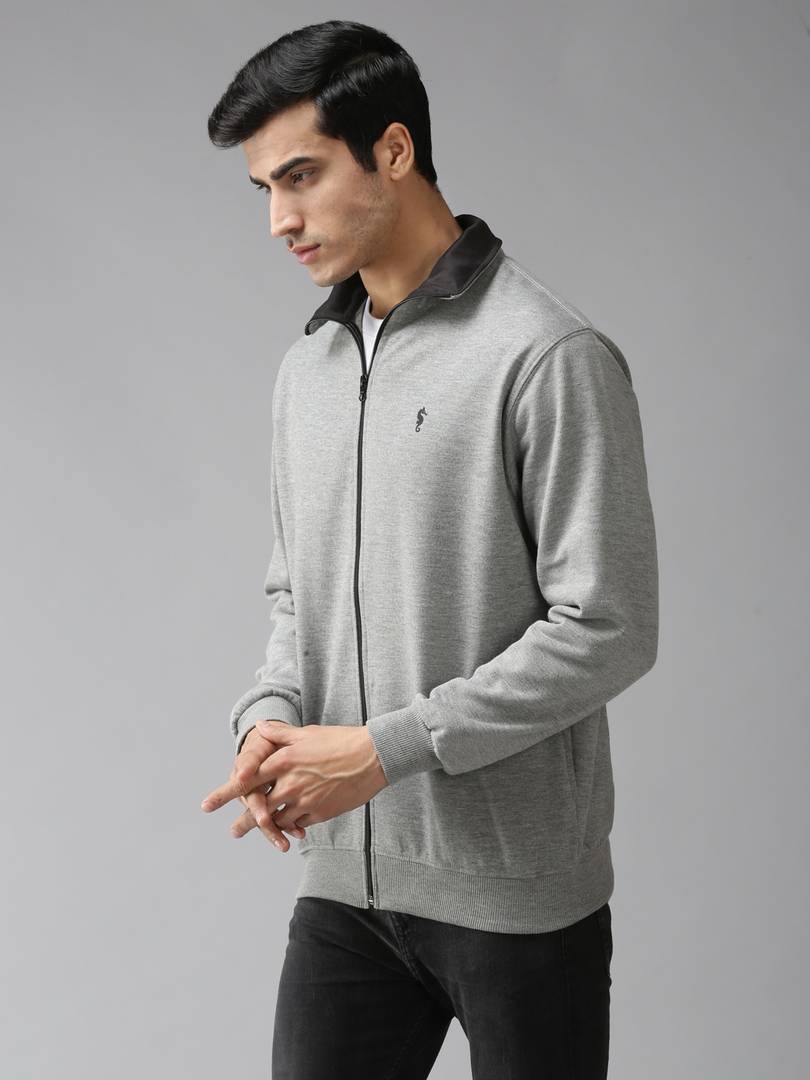 Stylish Polycotton Fleece Solid Grey Long Sleeves Sweatshirt For Men