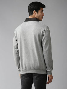 Stylish Polycotton Fleece Solid Grey Long Sleeves Sweatshirt For Men