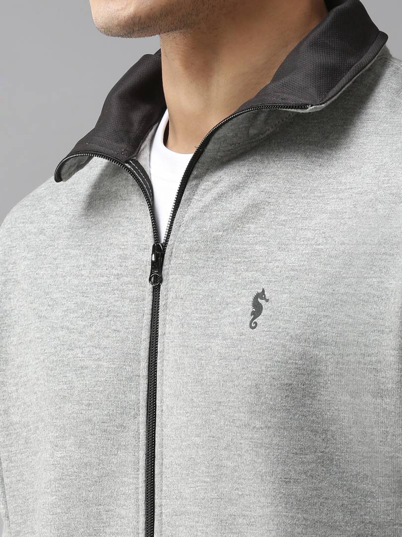 Stylish Polycotton Fleece Solid Grey Long Sleeves Sweatshirt For Men