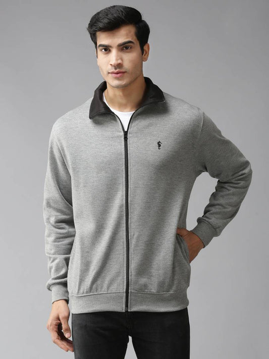 Stylish Polycotton Fleece Solid Grey Long Sleeves Sweatshirt For Men