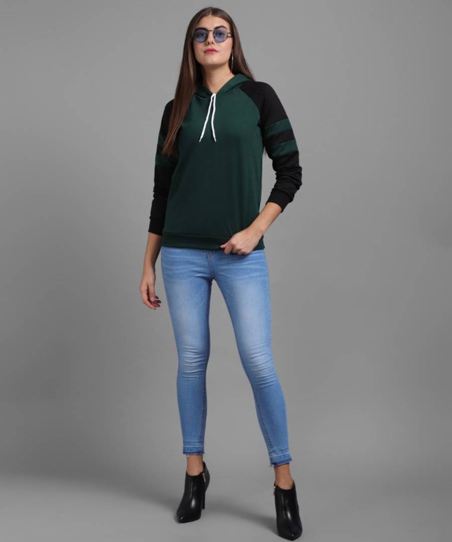 Women Sea Green Black Sleeve sweatshirt