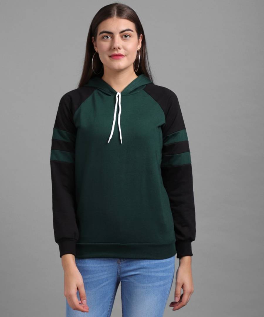 Women Sea Green Black Sleeve sweatshirt