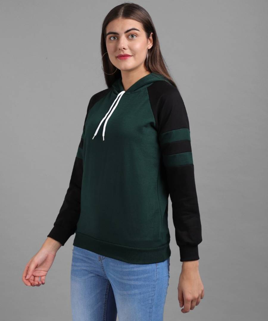 Women Sea Green Black Sleeve sweatshirt