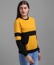 Load image into Gallery viewer, Vivient Women Mustured Plain Black Sleeve Front Pocket Pullover