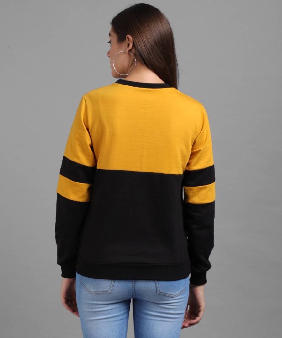 Vivient Women Mustured Plain Black Sleeve Front Pocket Pullover