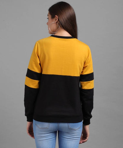 Vivient Women Mustured Plain Black Sleeve Front Pocket Pullover