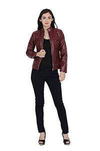 Girls Shopping Leather Full Sleeve Casual Brown Jacket for Women | Girls - (Size - Medium)