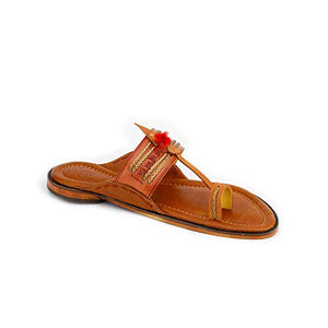 Royal Tan Kolhapuri Chappal for Men Stylish | Ethnic | 100% Leather | chappals | Handmade |for Marriage and Function Size 8