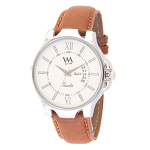 Watch Me White Dial Brown Leather Strap Day Date Men's Watch