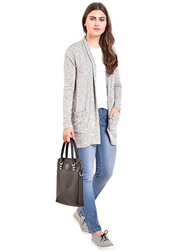 MansiCollections Grey Thigh Length Full Sleeve Cardigan for Women