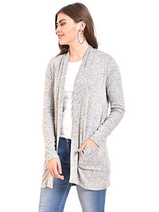 MansiCollections Grey Thigh Length Full Sleeve Cardigan for Women