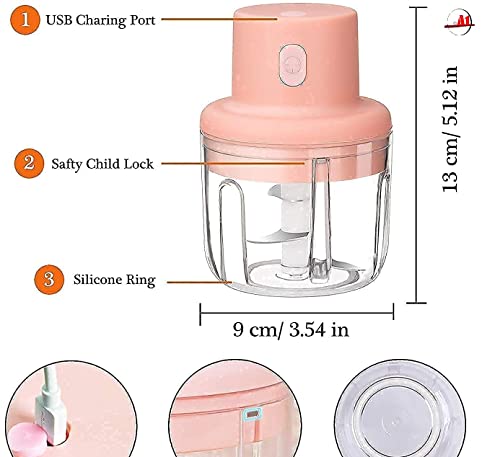 Electric Mini Garlic Chopper, Blender Mincer, Portable Cordless with USB Charging