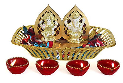 Golden Basket Combo Pack Gold Plated Lakshmi Ganesha Idol for Diwali (Diwali Gift for Friend, Family,Corporate Employees )