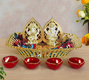 Golden Basket Combo Pack Gold Plated Lakshmi Ganesha Idol for Diwali (Diwali Gift for Friend, Family,Corporate Employees )