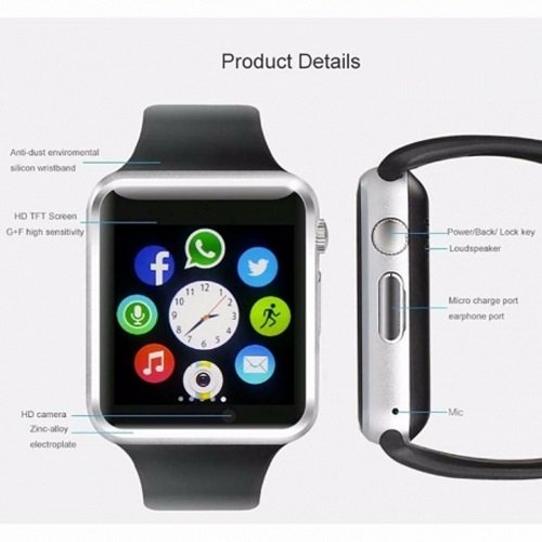 Generic GT08 Bluetooth 3.0 Smart Watch With Camera And Sim - Black