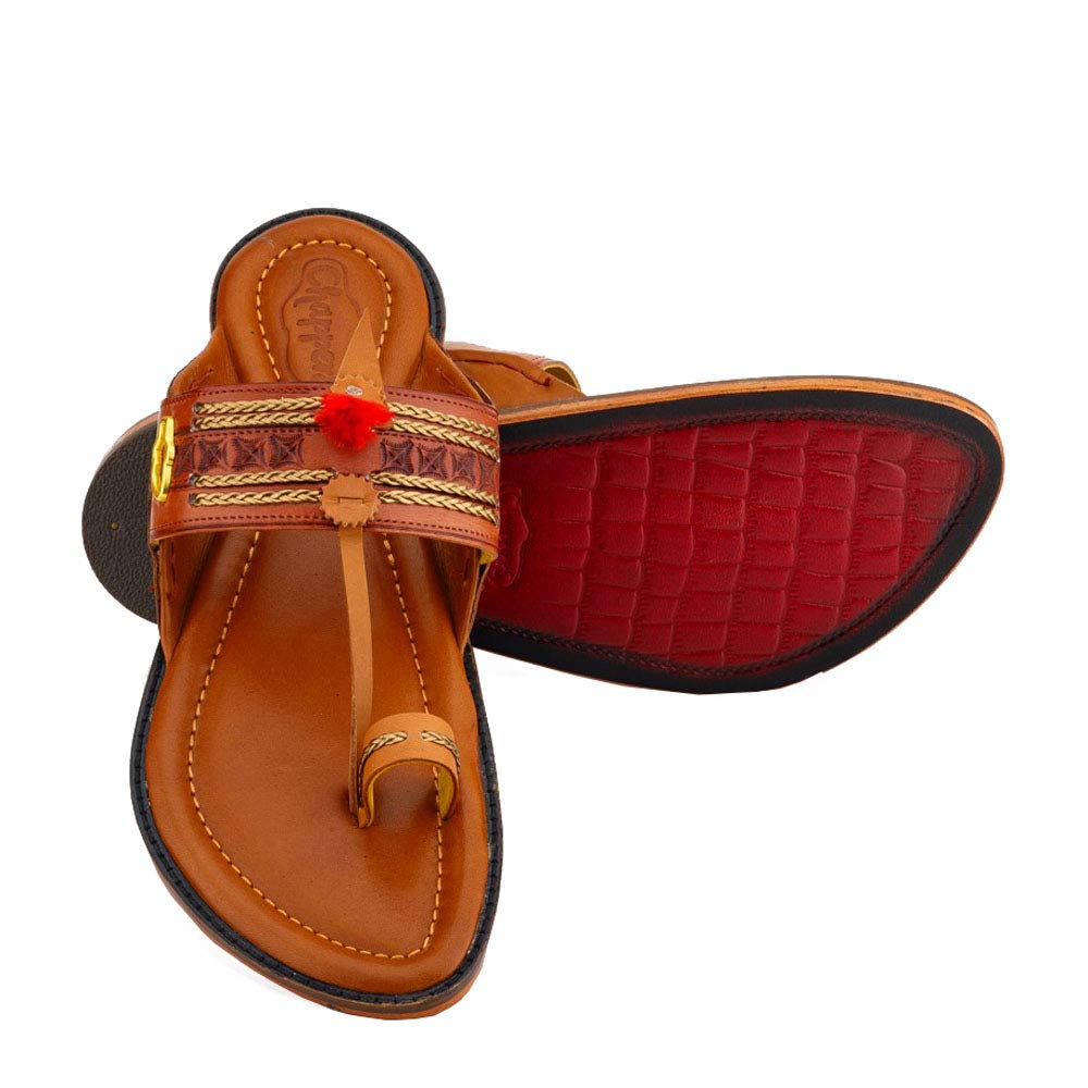 Royal Kolhapuri Chappal for Men Stylish | Ethnic | 100% Leather | chappals | Handmade |for Marriage and Function Parent (6, Tan)