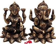 Load image into Gallery viewer, Two Moustaches Brass Laxmi Ganesh Idol On Lotus Set
