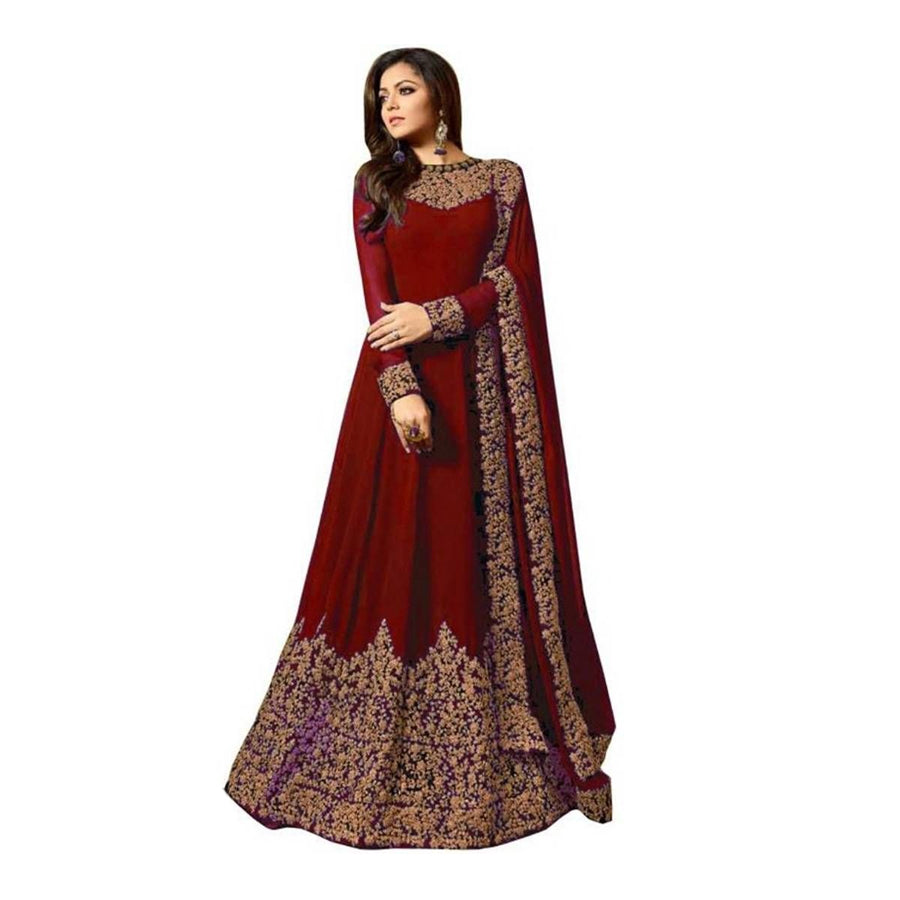 Zari Embroidery Work Gown With Dupatta For Women