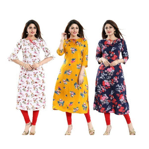 Colorful Styles American Crepe Printed Women Straight Kurti Combo(3 Pieces)