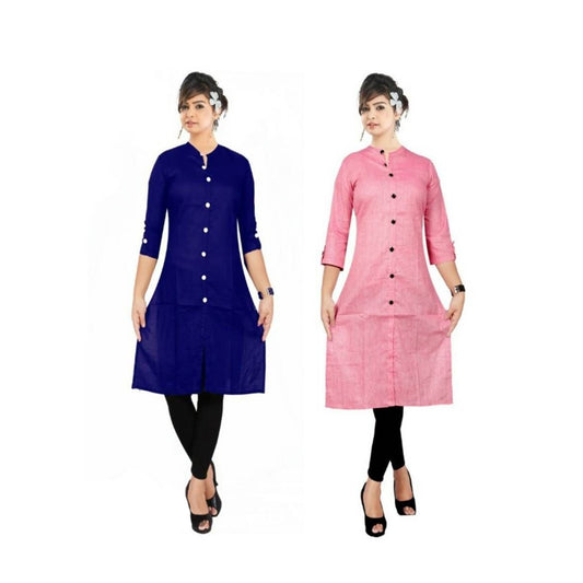 Multicoloured Rayon Women Straight Kurti (Pack Of 2)