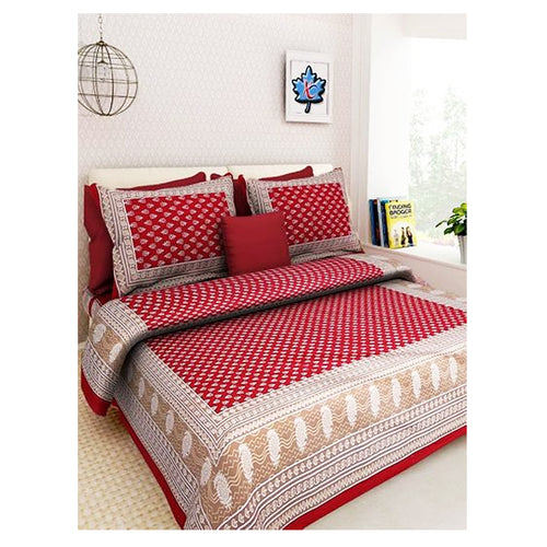 Multicoloured Cotton Bedsheet with 2 Pillow Covers