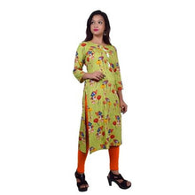 Load image into Gallery viewer, Women&#39;s Floral Print Straight Green Rayon Kurti