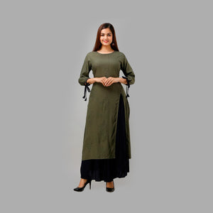 Women's Printed Rayon Kurta Set With Skirt